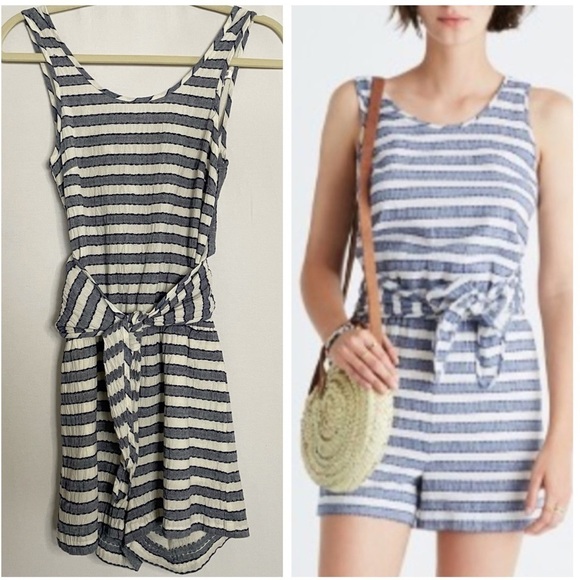Madewell Striped Beach Tie-Front Cover-up Romper G6493 - Picture 1 of 16
